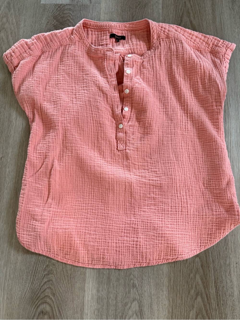 Quince Coral Pink Textured Button Henley Top